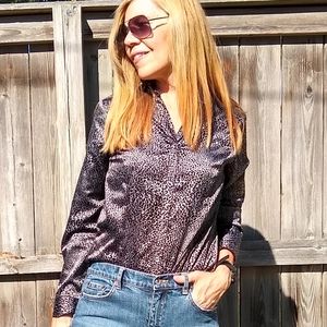 Croft & Barrow Satin Animal Print Blouse Button Down